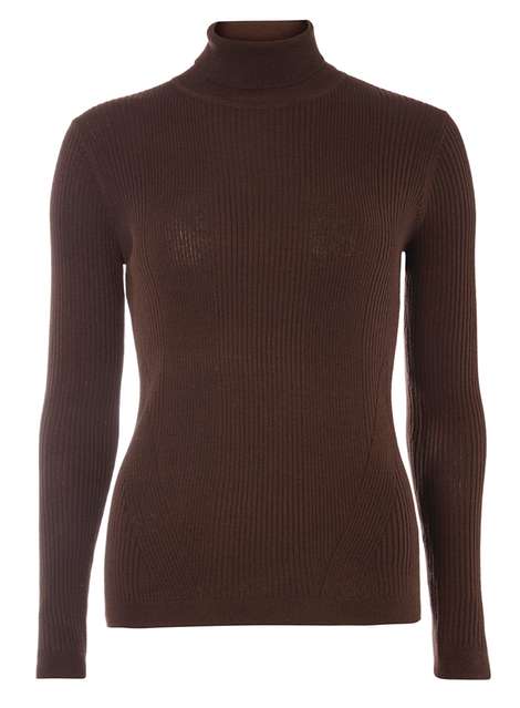 Chocolate Ribbed Roll Neck Jumper
